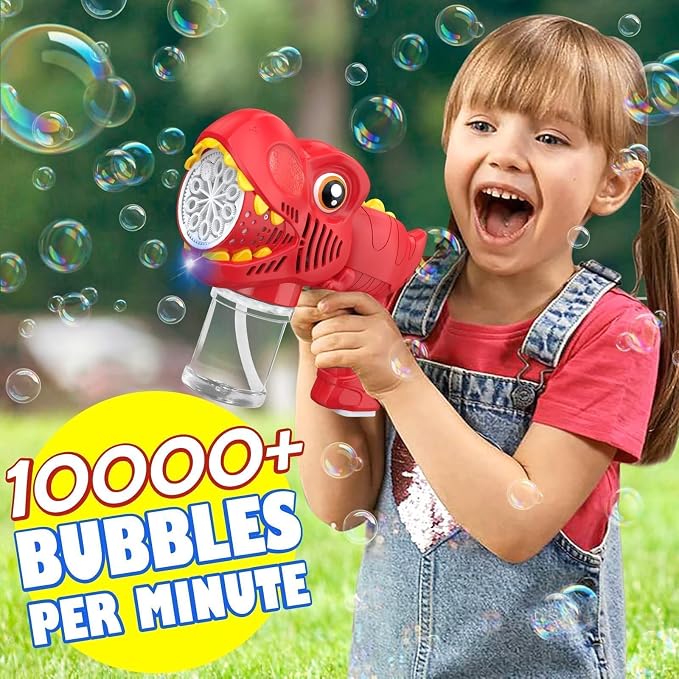2Pcs Bubble Machine Gun Kids Toys Bubble Maker with 1800mAh Rechargeable Battery 4 Solutions Bubbles for Kids 4-8 Toddlers 1-3 Easter Basket Stuffers Dino Outdoor Toy Valentine Boy Girl