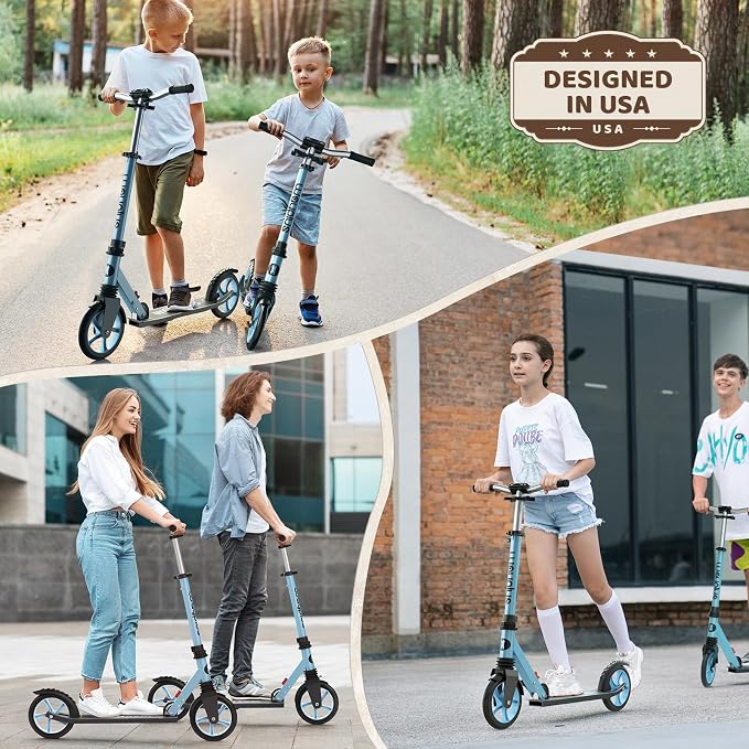 WAYPLUS KS1 Kick Scooter for Ages 6+,Kid, Teens & Adults. Max Load 240 LBS. Foldable, Lightweight, 8IN Big Wheels for Kids, Teen and Adults, 4 Adjustable Levels. Bearing ABEC9 FED Fitness