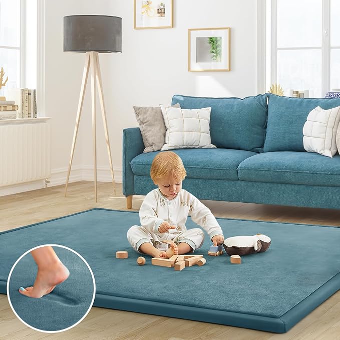 Baby Play Mat for Floor Nursery Rug Muscle Mat Area Rug Playroom Rug 47"x47" Playpen Mat Elastic Foam 1.3" Thick Crawling Mat for Babies,Toddlers, Infants, Kids,Indigo
