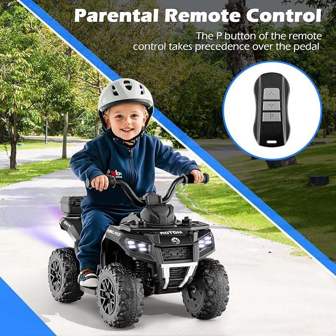 OLAKIDS Kids ATV with Spray Function, Remote Control, Storage Trunk, 6V Toddler Ride on Toy, Black
