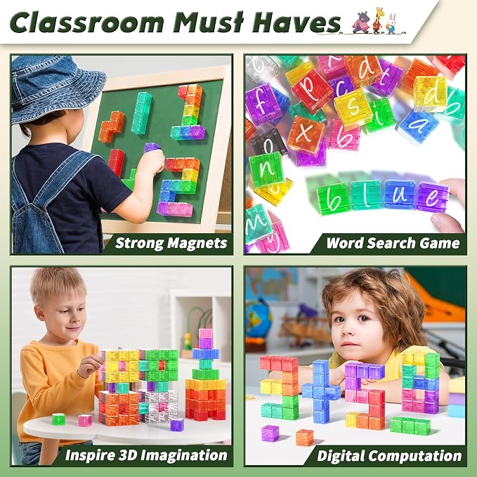 Apluses Magnetic Blocks Building Toys - Transparent Rainbow Magnetic Cubes Set, Outdoor Sensory Autism STEM Toys Gifts for Kids Aged 3+ Year Old Boys & Girls