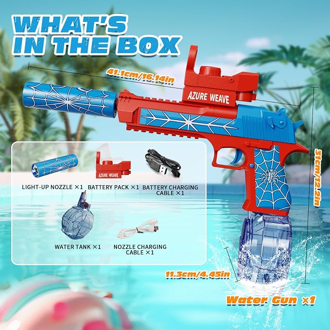 Electric Water Gun for Adults and Kids, Automatic Squirt Gun, Battery Powered Water Pistol with Light-Up Muzzle, 26-32 FT Long Range, Summer Outdoor Beach Pool Party Toy Gift