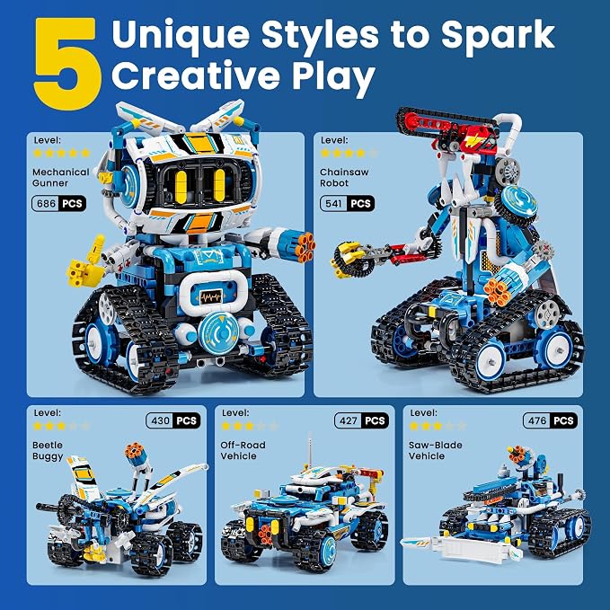 5 in 1 STEM Robotics Kit for Kids 8-12, APP & Remote Control Robot Building Kit, Science Project Kit & STEM Toys for Ages 8-13, Gifts for 8 Year Old Boys Girls