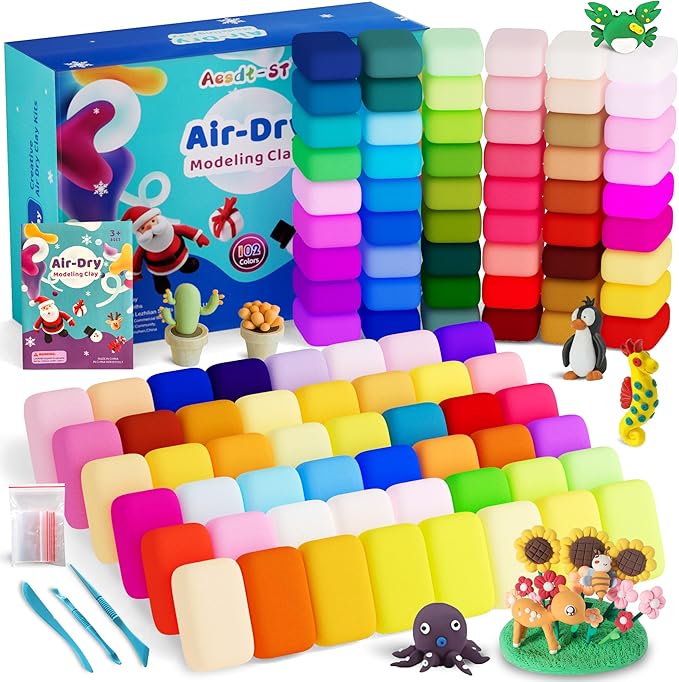 Air Dry Clay 102 Colors, Modeling Clay for Kids, DIY Magic Clay, Molding Clay Kit with Sculpting Tools, Non-Sticky Soft and Super Light, Arts and Crafts Gift for Boys Girls Kids