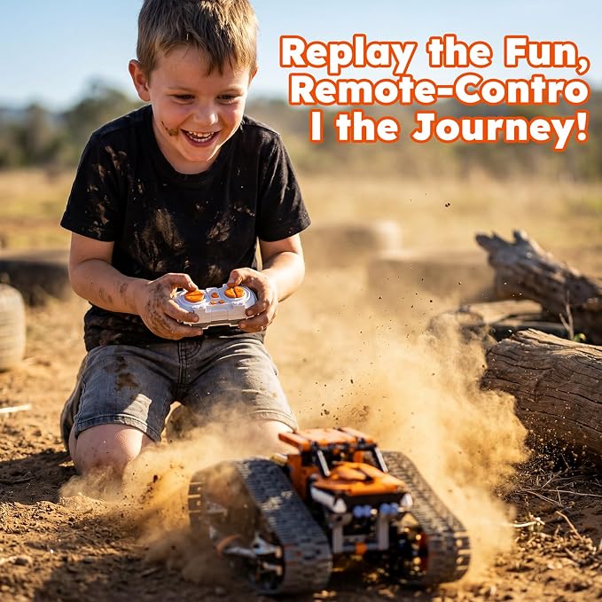 HPROMOT 2 in 1 STEM Crawler Robot Building Kit, App & 2.4G Remote Control Transformable Tracked Vehicle Coding Technic Blocks, Educational Engineering Science Gift for Boys Girls Ages 8-14