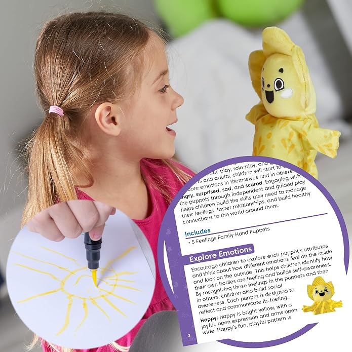 hand2mind Feelings Family Hand Puppets, Emotions Toys, Dramatic Play Therapy Toys for Counselors, Social Emotional Learning Activities, Calm Down Corner Supplies, Social Skills Activities for Kids