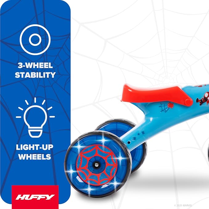 Huffy Marvel Spidey and His Amazing Friends Light Up Kids' Trike, Ideal for Ages 3+ Years Old, LED Light Feature, Under Seat Storage, Fun and Playful Design, Spider-Man