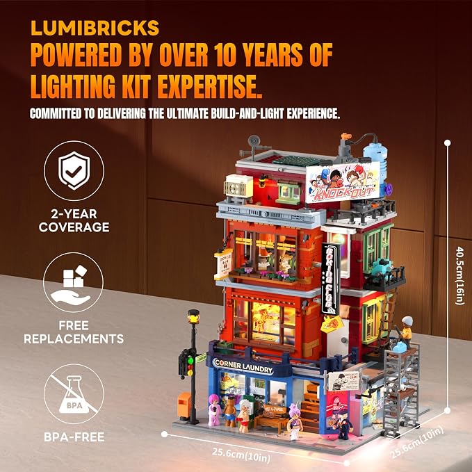 Lumibricks Street Fusion Boxing Club Lighting Building Bricks Set - City Town Modular Playset Collection Display kit with Minifigures 3036 Pcs for Adults & Teens & Life Enthusiasts