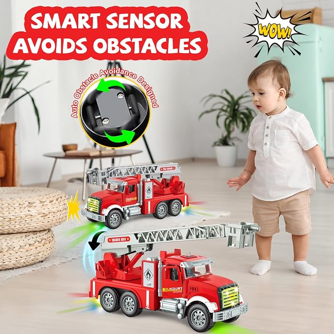 Toddler Boy Toys, Fire Trucks for Toddlers 3-5, Lights Music Toy Cars with 1 Rotating Extend Ladder, Firetrucks with 2 Opening Doors, Baby Toys for 3 4 5 6 Year Old Boy, Kids Christmas Birthday Gift
