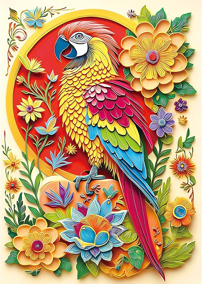 1000 Piece Puzzle for Adults, Colorful Parrot & Floral Design Art Jigsaw Puzzle for Adults with Letters on Back, Challenging and Fun Animal, 27.5" x 19.7"