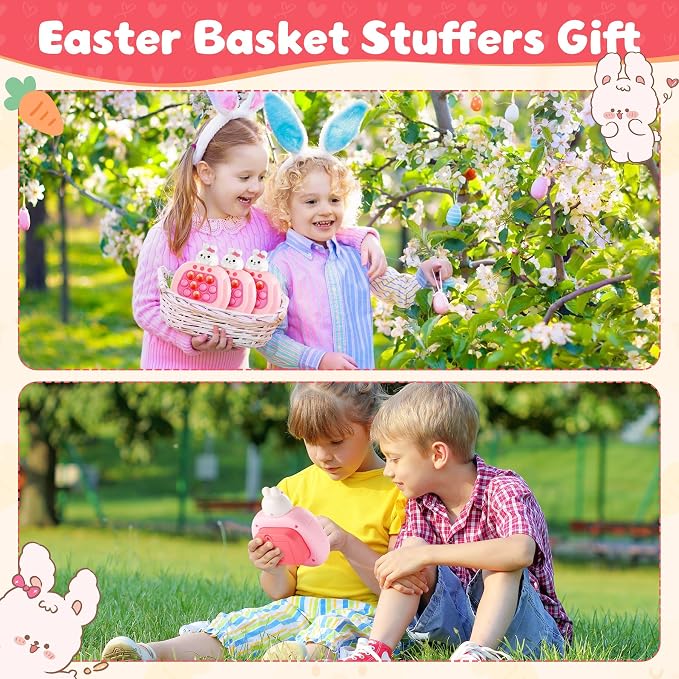 Easter Bunny Fidget Toy,Easter Basket Stuffers Quick Fast Puzzle Push Game Pop Light up Fidget Toy,Easter Egg fillers Bunny Sensory Pop Toys for Adults Gifts