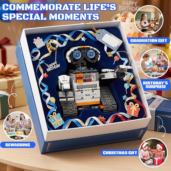 HPROMOT 5-in-1 STEM Coding Robot Building Kit, 688 Pcs APP & Remote Control Programmable Tracked Blocks, Screen Free Engineering Toy, Holiday Birthday Gift for Kids Boys Girls Ages 8–16