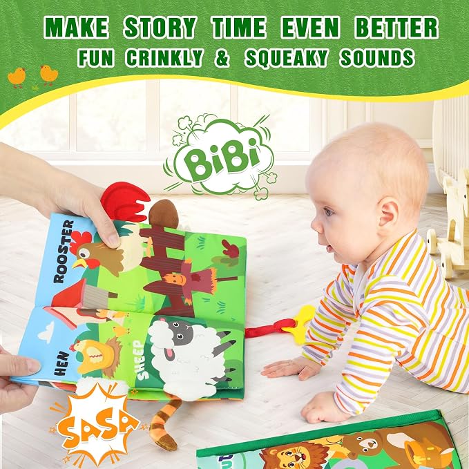 BBWOO Soft Baby Book Toy - Newborn Boy Girl Shower Gift - Tummy Time Toy for Infant 0-6 6-12 Months - Touch and Feel Sensory Crinkle Book with Teether - Baby Boy Girl Gift 2PCS