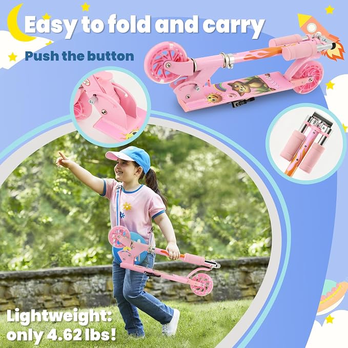 Scooter Toys for Kids Ages 6-12/3-5, Christmas Birthday Gifts for Girls Boys, Easy Folding Kids Scooter with 3 Levels Adjustable Handlebar