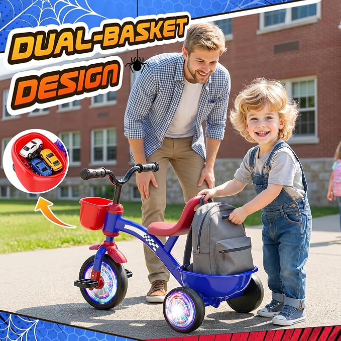 Tricycle for Toddlers 1-3 3-5 Year Olds, Unicorn Toddler Bike Baby Balance Bike with Colorful Lighting Wheels & Large Basket, Birthday Gift and Toy for 1 2 3 4 5 Year Olds Girls Boys