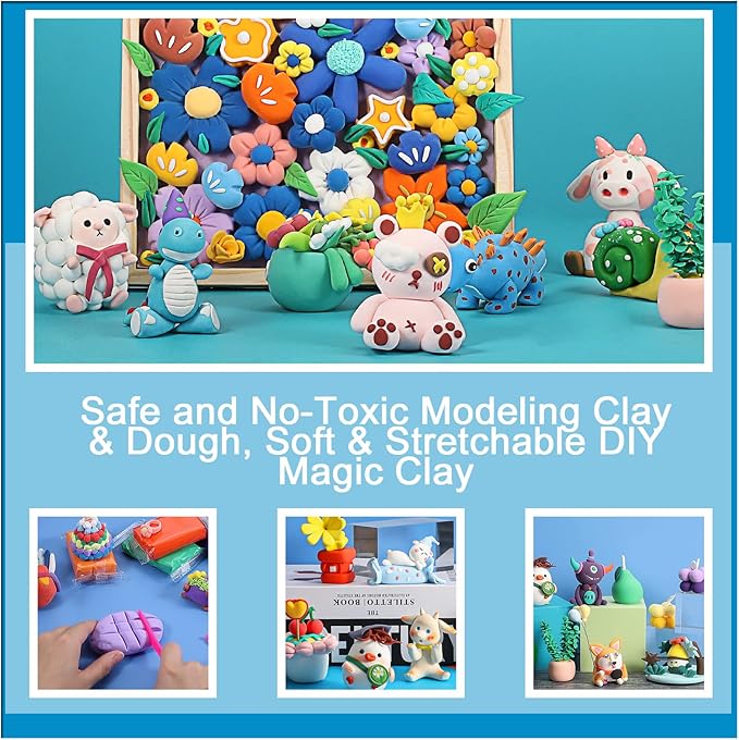 EDIFON Air Dry Clay, 48 Colors Modeling Clay for Kids, Foam Magic Clay Toy with Sculpting Tools, Non-Sticky, Ultra-Light & Soft, DIY Arts & Crafts School Project Set, Gifts for Boys & Girls Ages 3-12