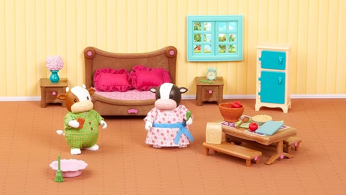 Li'l Woodzeez – Bedroom & Dining Playset with 2 Characters, Dollhouse Furniture Set, Toy Bedroom & Kitchen Playset with Animal Figurines, 3+ Years