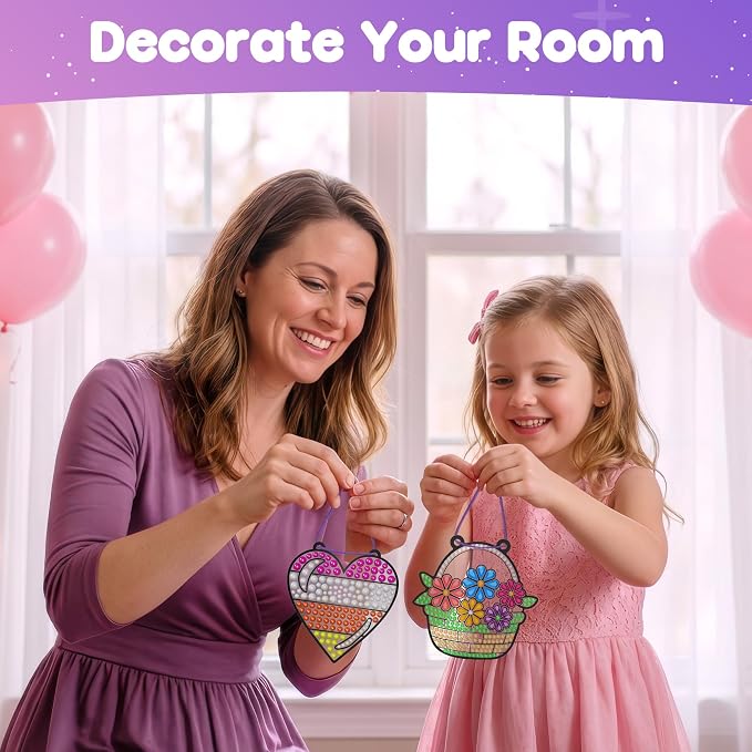 Diamond Painting Suncatcher Kits for Kid: 5PCS Gem Window Art Suncatcher Birthday Gifts Kit for Girls Ages 4 5 6 7 8 9 10 Years Old - DIY Creative Kids' Mosaic Kits Diamond Art Crafts Toys