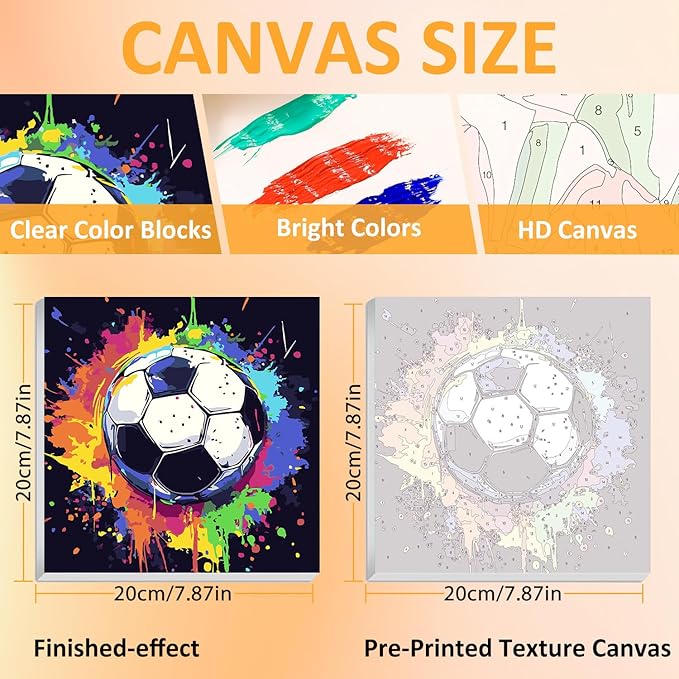 Paint by Numbers Kit for Kids with Frame, Soccer Paint by Numbers Ages 4-8-12, Craft Kts for Kids for Wall Art Decor Gifts 7.8x7.8 inch (with Frame Easel)