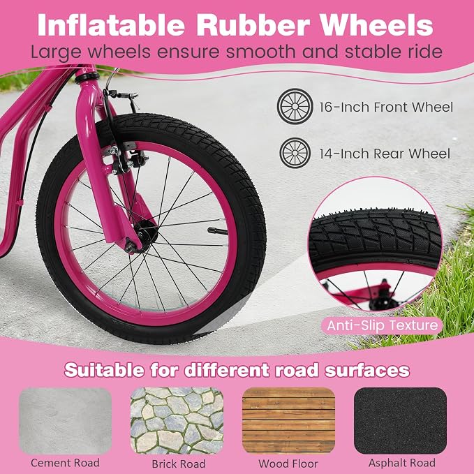 Costzon Big Wheels Kick Scooter for Kids 8+, Youth Scooter with Foldable & Height Adjustable Handlebar, Inflatable Shock Absorption Wheels, Dual Brakes for Teens, Adults, Max Load 220 LBS