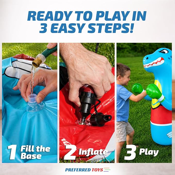 Preferred Toys 47" Inflatable Dinosaur Punching Bag for Kids - Durable Blow Up Kids Punching Bag with Bounce Back Base - Inflatable Indoor Outdoor Active Toddler Bop Play Toy