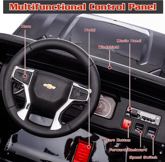 24V Ride on Toys for Kids, Chevrolet Silverado 2 Seater Ride on Car for Kids Remote Control Kids Electric Cars Kids Driving Car with Bluetooth, Power of Wheel Car for Kids Truck for All Types of Road
