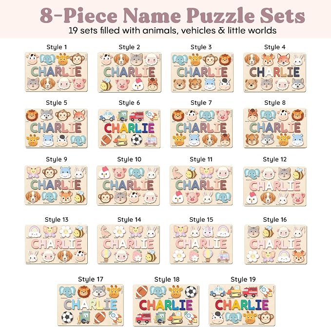Personalized Name Puzzle for Toddlers 1-3, Custom Wooden Name Puzzle Gift for Baby Girls Boys, Personalized Baby Shower & First Birthday Gift, Montessori Learning Toy, CPC Certified (Animal Puzzle)