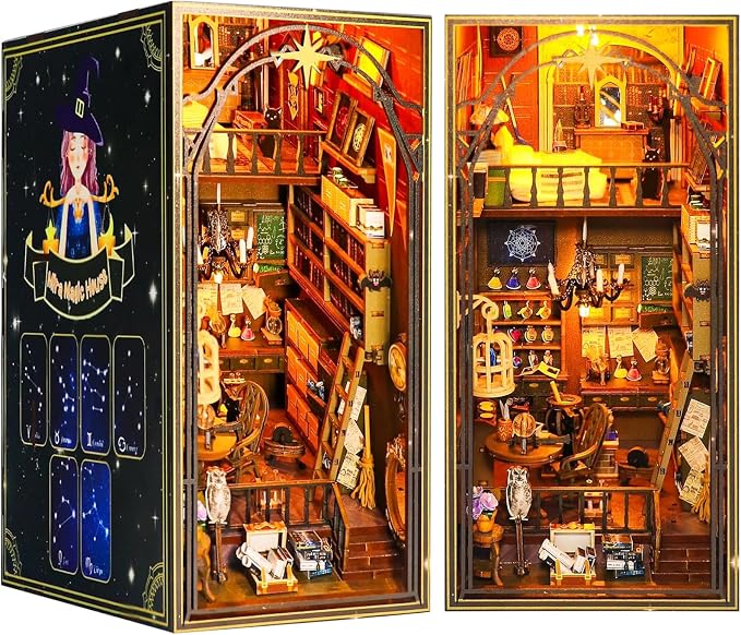 Book Nook Kit for Adults, DIY Dollhouse Booknook, 3D Wooden Puzzle, DIY Miniature Dollhouse Kit with Led Light for Adults Teens 14+, Decor Crafts for Friends Gifts