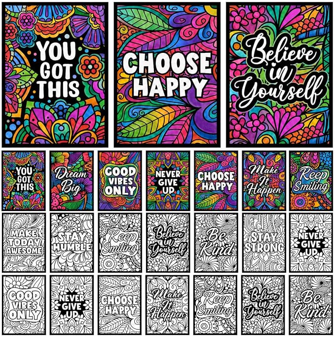 Cinrobiye 48 Pcs Velvet Coloring Posters Inspirational Quotes Fuzzy Posters to Color Bulk Felt Motivational Coloring Page for All Ages Classroom Assisted Living Festive Holiday Art&Craft Activity