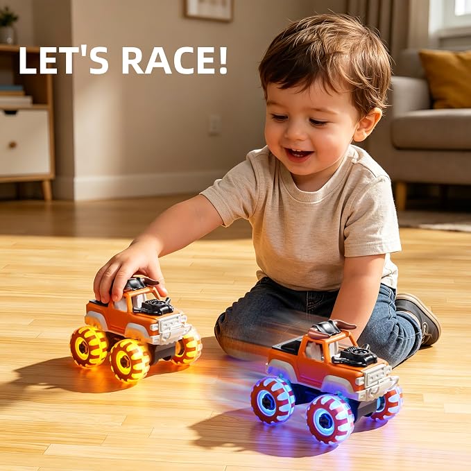 3 Pack Monster Truck Toys with Light Up Wheels, Take Apart Car Toys for Toddlers Kids Boys Age 3 4 5 6 7 8 Years Old