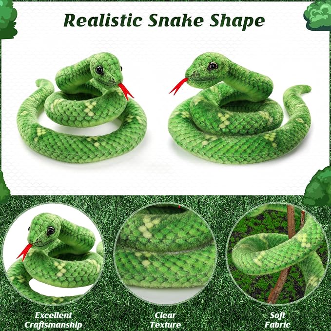 27in Snake Plush, Stuffed Snake Animal, Small Toy Snakes for Kids, Giant Stuffed Animals, Lifelike Plush Snake for Birthday Present Party Prank Prop (Green)
