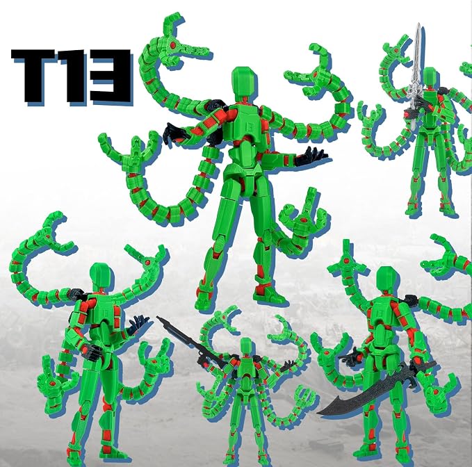 Already Assembled T13 Action Figure Accessories,T13 Multi-Jointed Movable,for Collectors Desktop Decorations t-13 Movability 3D Printed Toys (Green, 5.5inch)