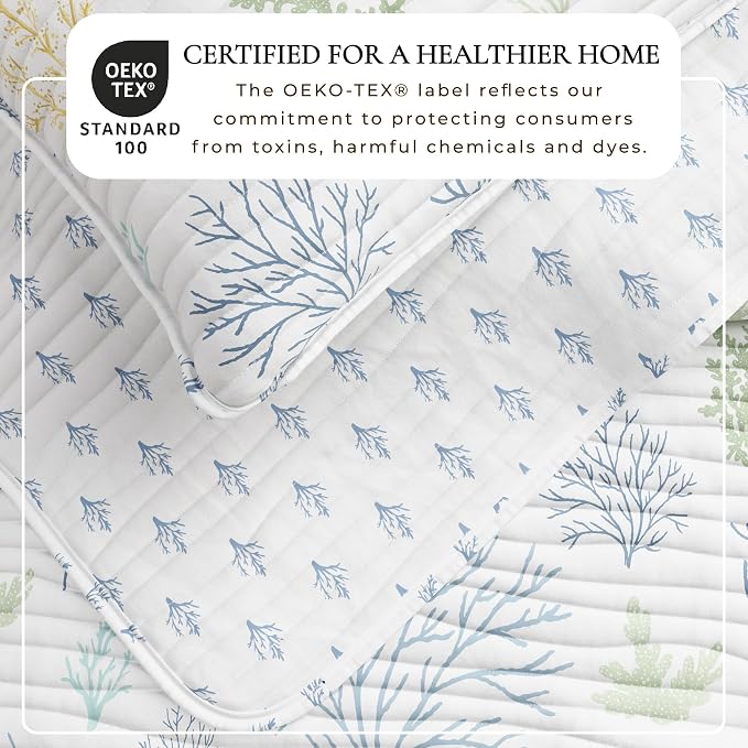 Great Bay Home Coastal Quilt Set - 3-Piece Full/Queen Size Coral Bedding Set - Lightweight, All-Season, Reversible Bedspread (Pastel Coral)