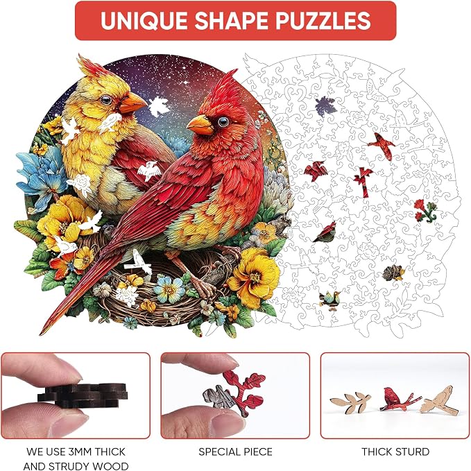 MEATRN Winter Cardinals Puzzles for Adults, Fun Educational Wooden Puzzle, Christmas Decorative Gift, Relaxing Wood Puzzle Game for Family & Friends, 508 Pcs, 16.5x16.7 in