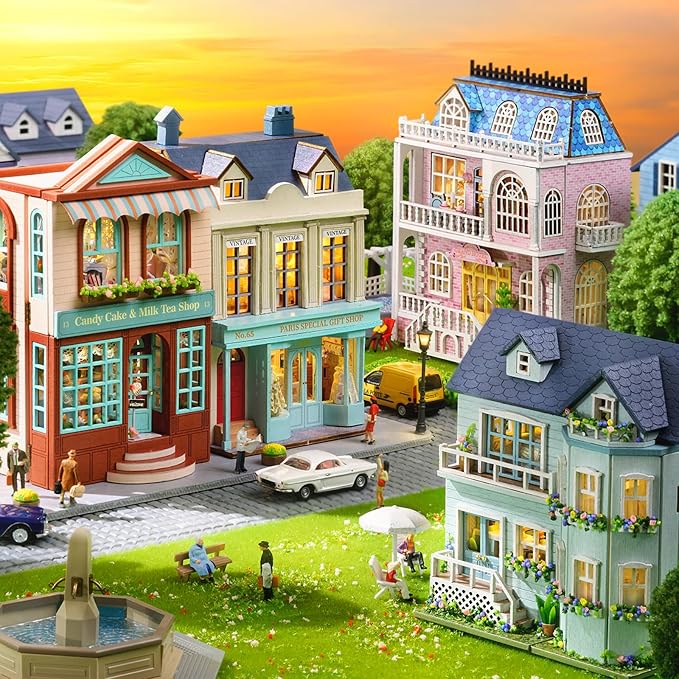 Flever Dollhouse Miniature DIY House Kit Creative Room with Furniture for Romantic Valentine's Gift (Romantic Castle)