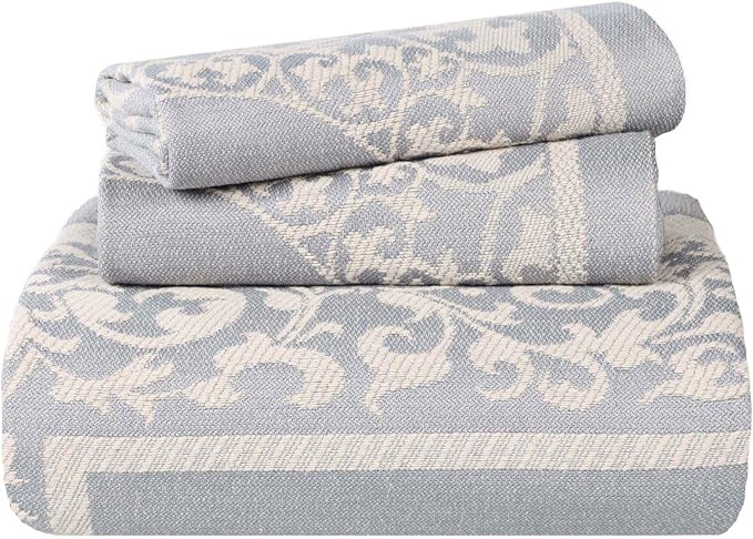 Superior Cotton Blend Bedspread Set, Includes 1 Tailored Bedspread and 2 Matching Pillow Shams, Lightweight Blanket, Bedding Decor, Jacquard Vintage Floral Mandala, Lyron Collection, Full, Slate Blue