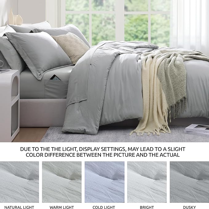 WRENSONGE Full Size Comforter Sets- 7 Pieces Soft Light Grey Bed in a Bag with Fitted Sheet, Flat Sheet, 2 Pillow Shams, 2 Pillowcases, Warm Bedding Sets for All Season