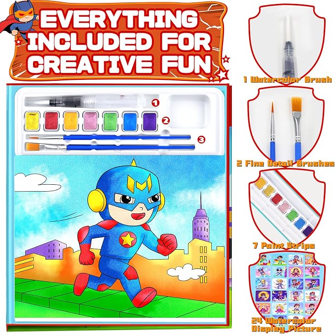 Water Color Painting Set for Kids, Mess Free Watercolor Coloring Books, Arts and Crafts for Boy Ages 3-5 4-8, Travel-Friendly Drawing Kit Gifts for Birthday Christmas