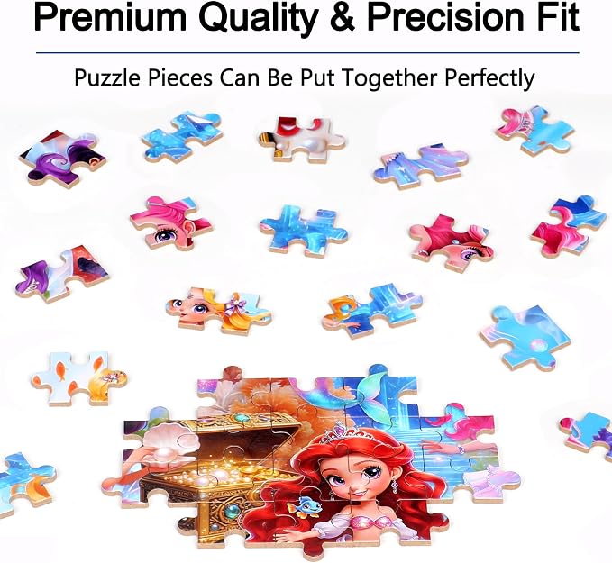 MZZOTOY Mermaid Princess Puzzle for Kids Ages 4-8, 100 Pieces Jigsaw Puzzles for Kids Ages 3-5， Learning Educational Puzzles Toys Great Gift for Boys Girls in a Metal Box