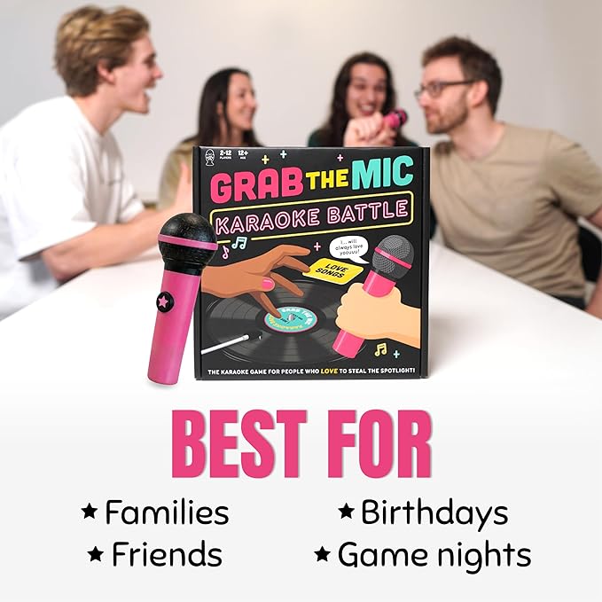Lucky Egg Grab The Mic Karaoke Battle Game – Fast-Paced Singing Party Game with Spinning Record Timer - Singing Game for Teens & Adults | Fun Game Night for 2–12 Players (Ages 12+)