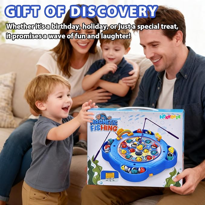 Magnetic Fishing Game Toy for Kids Ages 3-8 | Fun Kids Games with 25 Fish, 6 Poles & Rotating Board | Toddler STEM Toy, Montessori Toys with Music Switch | Birthday Gift for Boys and Girls