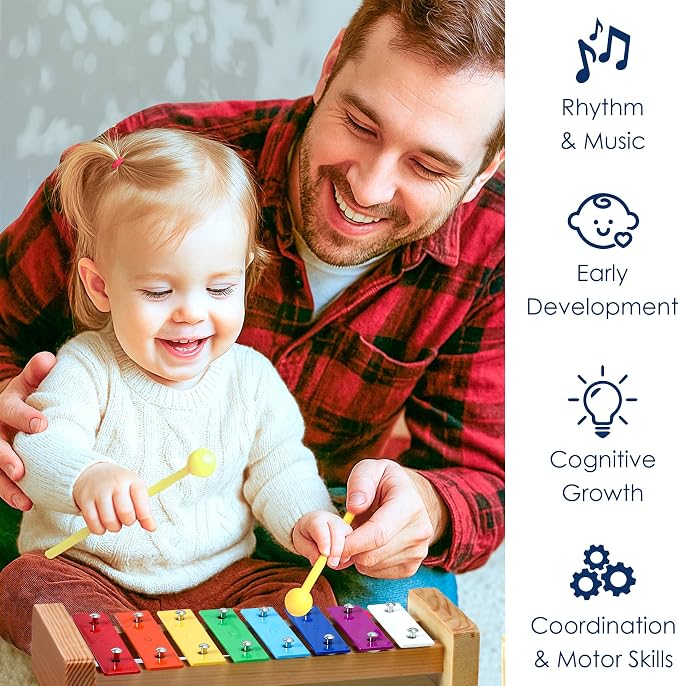 MINIARTIS Xylophone for Kids and Toddlers | 8 Notes Colorful Wooden Xylophone with 15 Music Songbook | Baby Musical Instrument Educational Montessori Toys