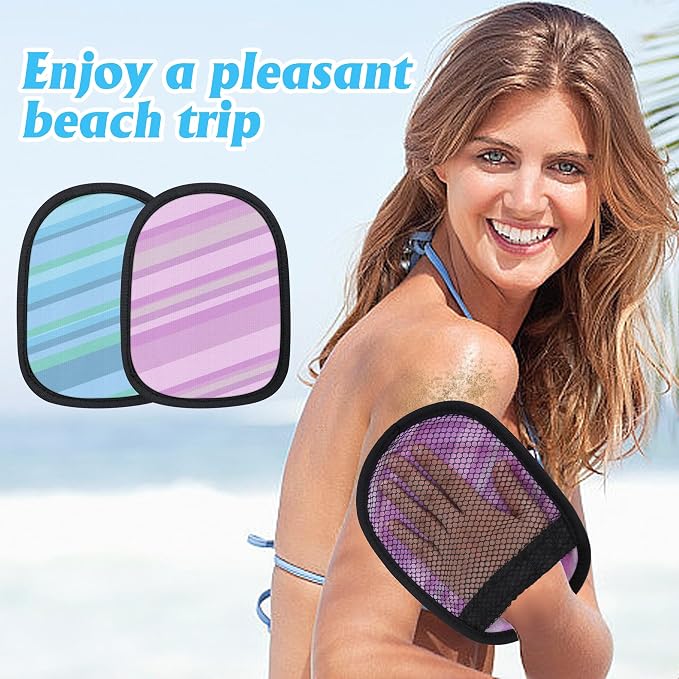 codree 2 Pcs Sand Wipe Off Mitts, Stripe Sand Remover for Beach, Beach Sand Remover Cleaner Mitts Bag, Beaches Travel Mitt for Outdoor Activities Volleyball Sandboxes