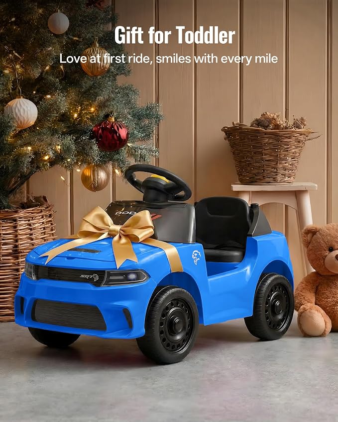 Licensed Dodge Electric Ride on Car for Kids, Ride on Toy for Toddler Aged 1-3 w/Music & Horn - Blue