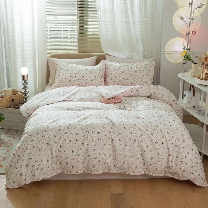 Pink Floral Comforter Set King Size Vintage Boho Floral Bedding Comforter Garden Style Aesthetic Flowers Comforter Set Fluffy Soft Cottagecore Bedding Farmhouse Botanical Comforter with 2 Pillowcases