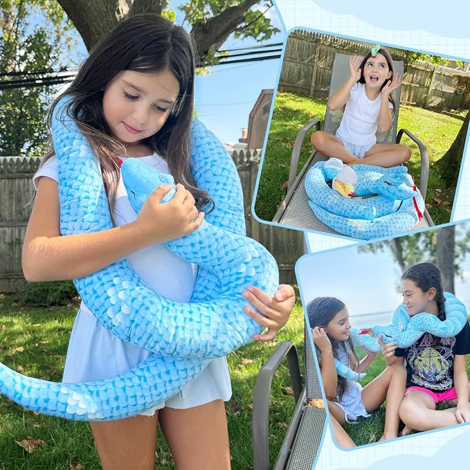 MorisMos Giant Snake Stuffed Animals Mommy with Babies & Eggs,55" Mama Stuffed Snake Toy for Kid Girl Boy,Realistic Blue Anaconda Toy,Colorful Baby Python Toys for Halloween Decor/Jungle-Themed Party