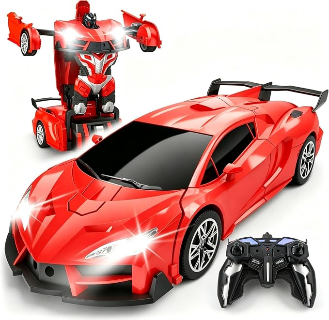 Transform Remote Control Car, RC Cars for Boys Age 3-5 6-8, One-Button Transform Toy Cars, 2.4GHz, 360° Spin, 1:18 Scale, Flashing Headlight,3-8 Year Old Grandkids Christmas Birthday Gifts