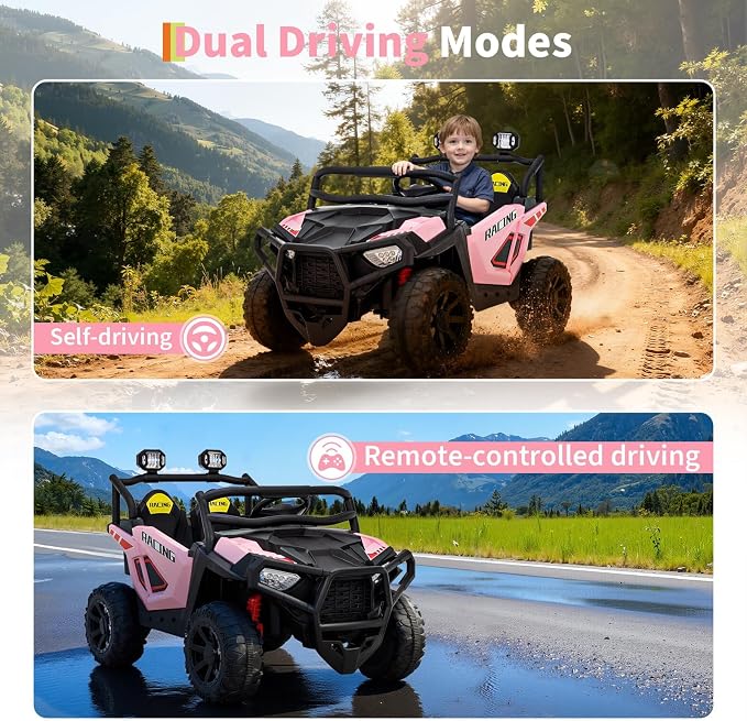 Garvee 24V Ride On Toys for Big Kids, 2 Seater Electric UTV Car with Remote Control, 4-Wheeler Suspension, Soft Start, 3 Speeds, Led Lights, Bluetooth, Ride on Truck Kids 2-8 Years
