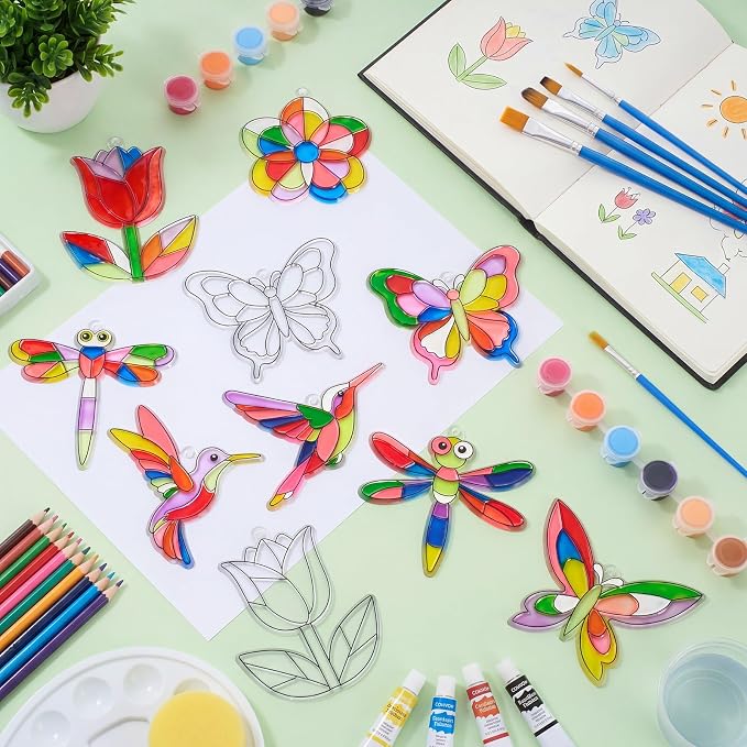 Blueweenly 36 Pcs Hummingbird Suncatcher Kits for Adults Kit 24 Pcs Hummingbird Suncatchers Painting Crafts 12 Colored Paints Suncatcher Decoration Window Paint Art Sun Catchers Gift Art Project
