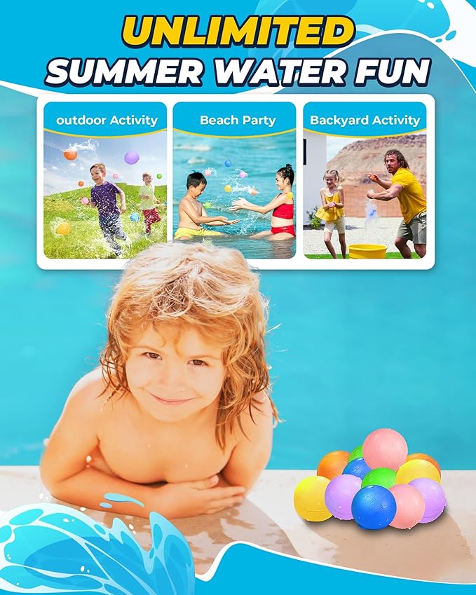 Reusable Water Balloons - Quick Fill Water Balls Toys For Toddler Age 4-8 - Refillable Self-Sealing Water Splash Bomb For Summer Party Pool Outdoor Beach Toys (8-pack-new)